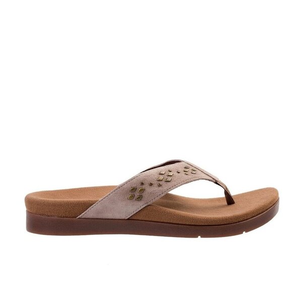 NWOB Spenco Laguna Stud Brown Orthotic Suede Comfort Thong Sandal Fossil - Picture 1 of 8